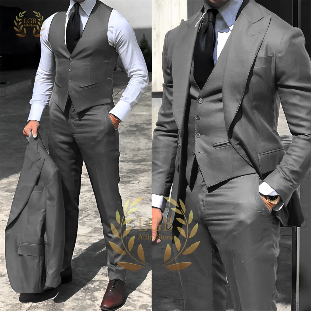 Black men's suit business office jacket pants vest 3 piece set slim fit suit wedding dinner cocktail dress men custom clothes