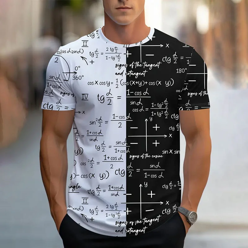 3D Print T-Shirt For Men Math Formula Pattern T Shirts Summer Short Sleeves Round Neck Tops Sport Tee Oversized Men's Clothing