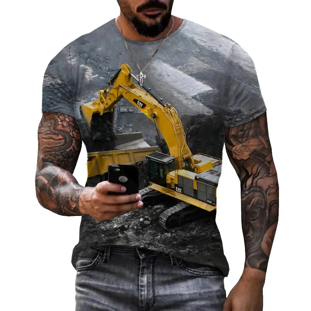 New Heavy Equipment Tractor Excavator 3d Printing T-shirt Men's Children's Summer Outdoor Leisure Harajuku Style Sports Thin Top