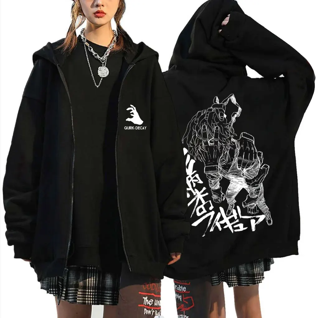 Anime My Hero Academia Shigaraki Tomura Zipper Hoodie Men Retro Fleece Zip Up Jacket Man Cartoon Manga Cosplay Zip Up Sweatshirt