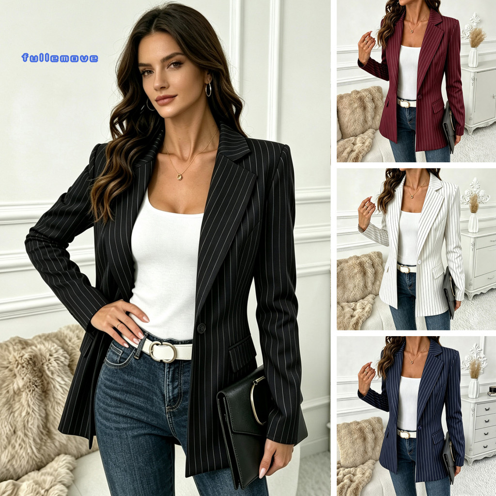 Women Outerwear Office Blazer Women’s Striped One Button Business Jacket Breathable Long Sleeve Notch Lapel Coat for F