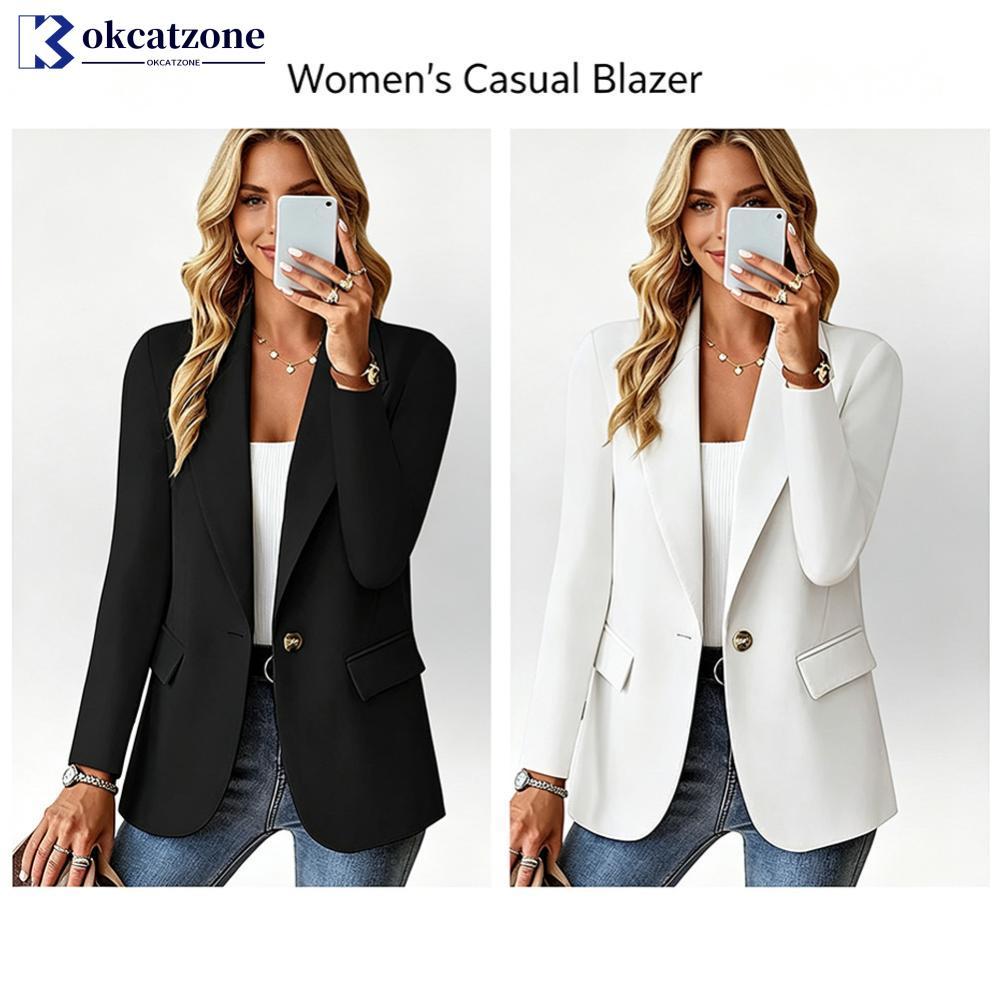 OKCATZONE Cor Sólida Lapela Manga Longa Mulheres Blazer Slim Oversized Business Office Suit Casaco Primavera Outono Jaqu