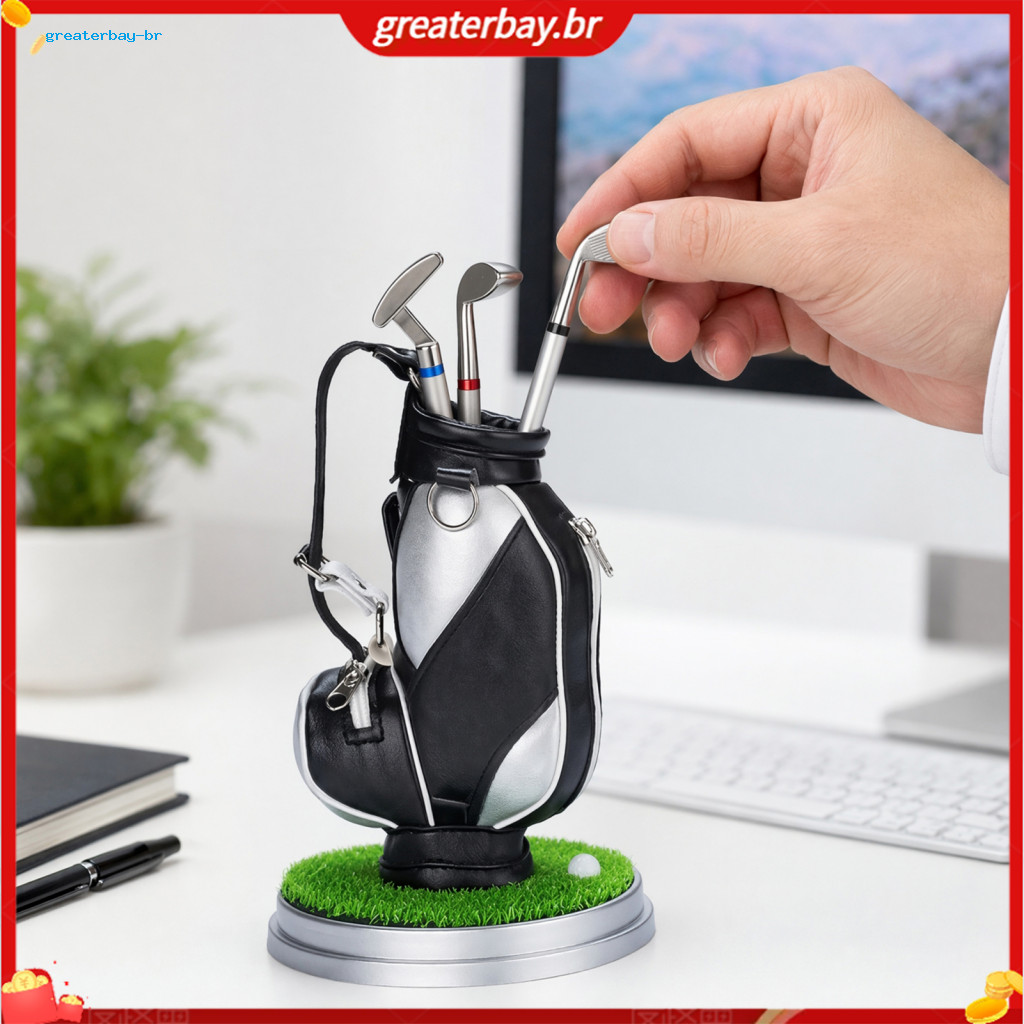 Golf Pen Holder Set – Mini Bag Desk Organizer with 3 Club Pens Unique Office Decor for Men Perfect Business Gift for S