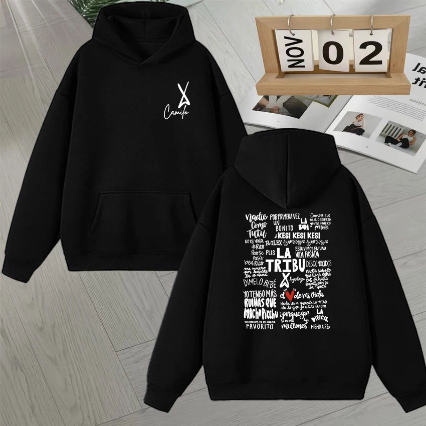Singer Camilo La Tribu Album Letters Printed Hoodie Unisex Fashion Vintage Gothic Men Women Long sleeve Fleece Sweatshirt Unisex