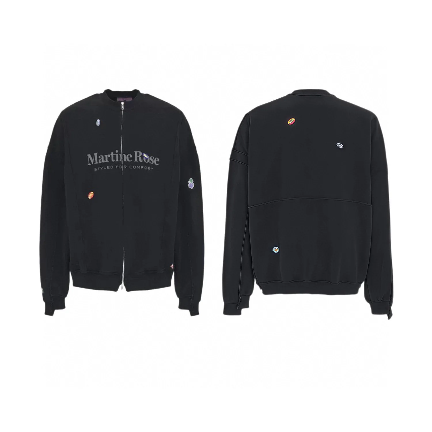 Martine Rose Water-Retreated Vintage Lettering Graphic Jacket with Sticker Print and Loose Zipper Coat