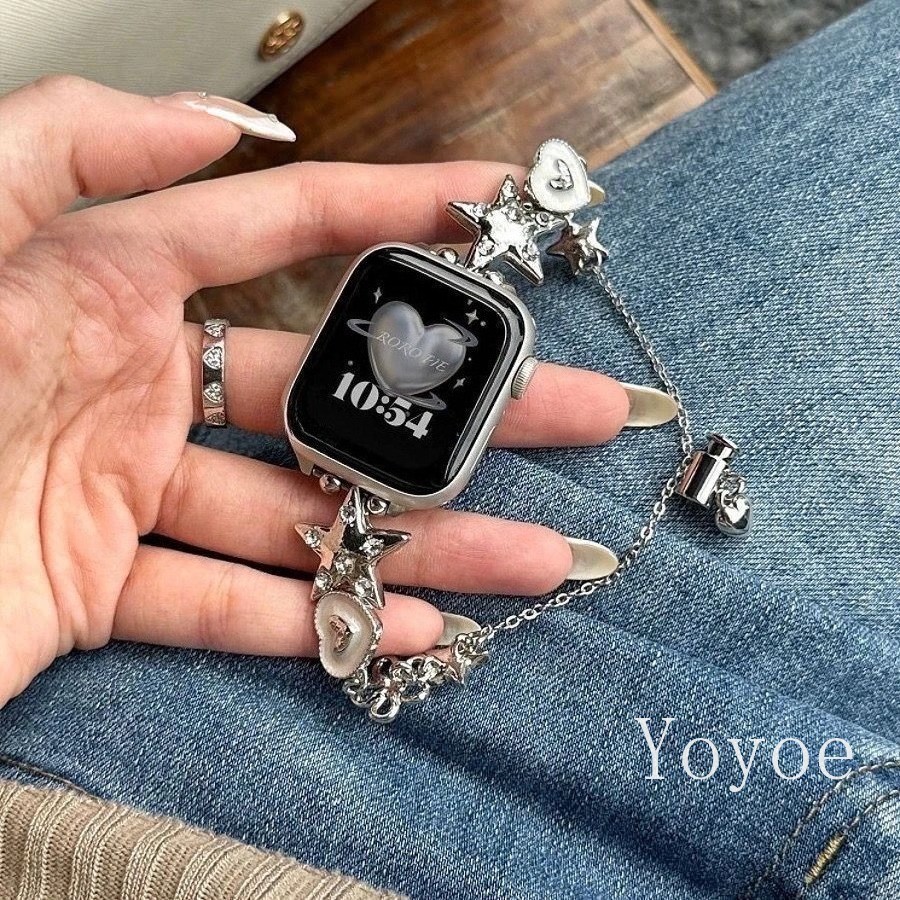 Pulseira De Corrente De Metal Com Estrelas De Coração Para Huawei Honor Band 11 Pro 10 9 8 E Watch Fit3 Fit4 5 5pro Aces