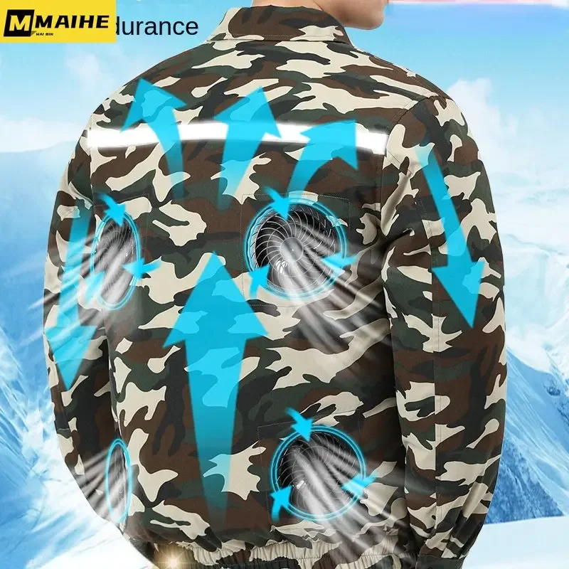 Mens 4 Fan Upgraded Cooling Air conditioning suit Fan Ice Jacket sports USB charging Cooling workers summer Camping fishing top