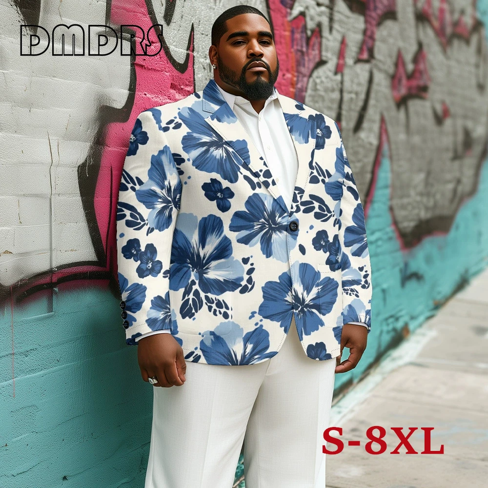 Men's Big & Tall S-8XL Digital Printed Suit Jacket Pumpkin Patterns, Fashionable Formal Blazer, Office/Event Wear, Breathable