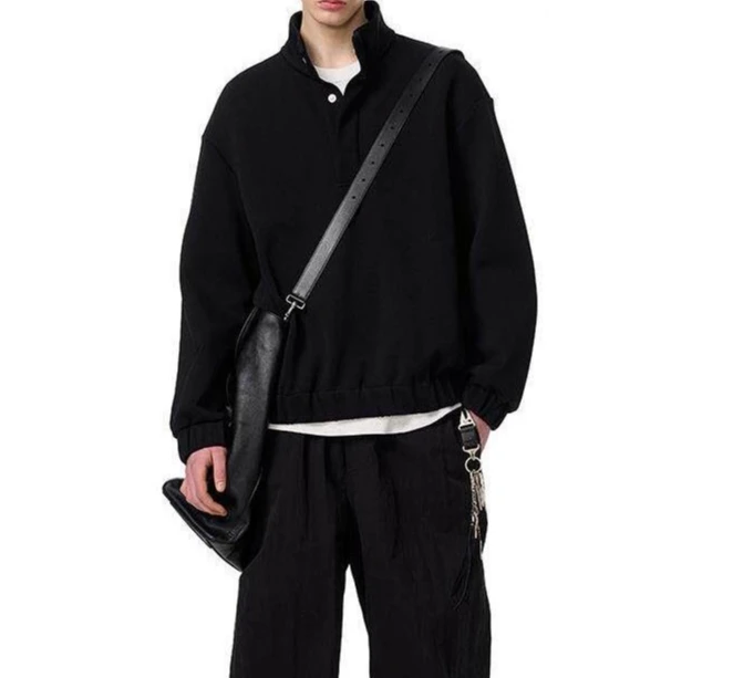 2026 Spring and Autumn Sports Wind Magnetic Buckle Grey Casual Sweater Men's Simple