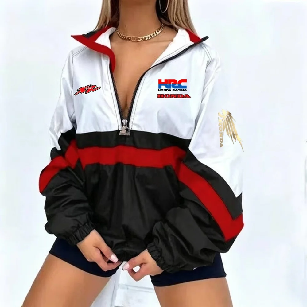 American Collegiate-Style Color-Blocked Stand-Up Collar Half-Zip Jacket, Loose-Fitting Sporty Jacket With Multiple Color Options