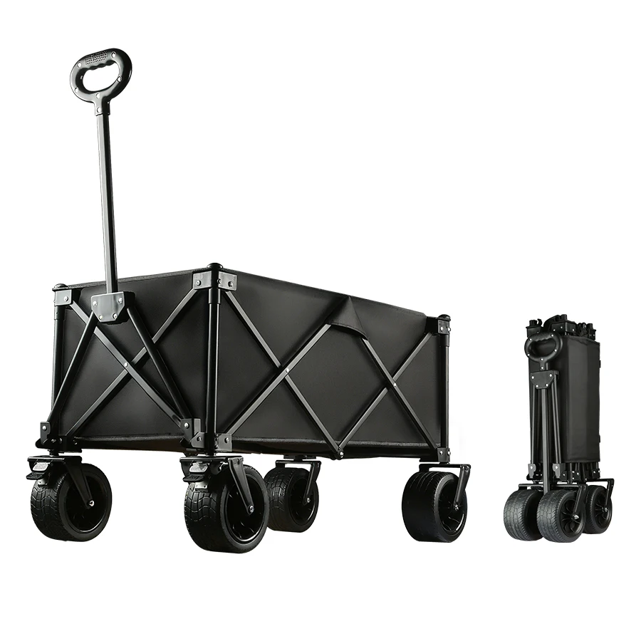 Heavy Duty Outdoor Folding Wagon Large Capacity Collapsible Fold Utility Wagon Cart Portable Garden Beach Camping Trolley Cart