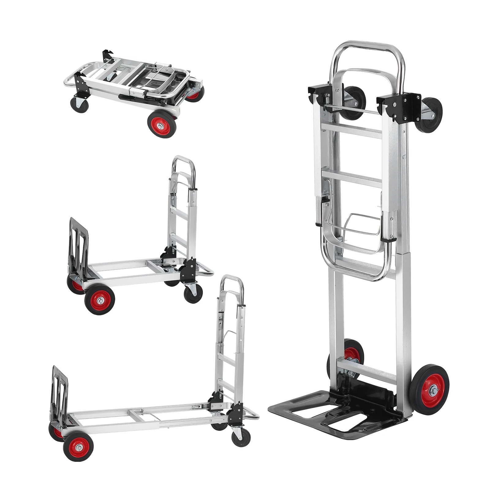 SucceBuy Folding Hand Truck Aluminum Heavy Duty Industrial Collapsible Dolly Cart for Transport Moving in Supermarket Warehouse