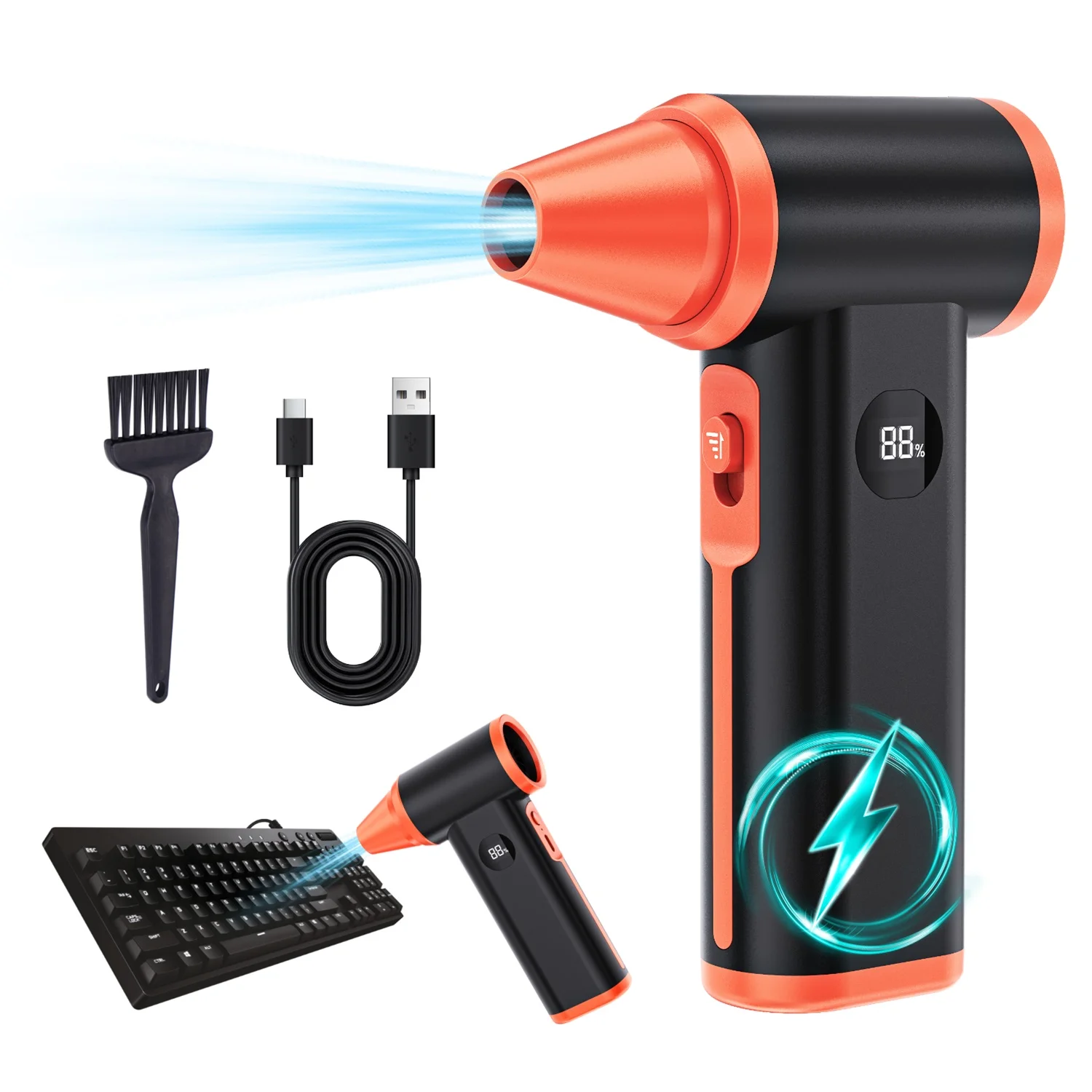 Compressed Air Duster 130000RPM USB Cordless Electric Duster Brushless Motor Rechargeable Blower for PC Car Computers Keyboard