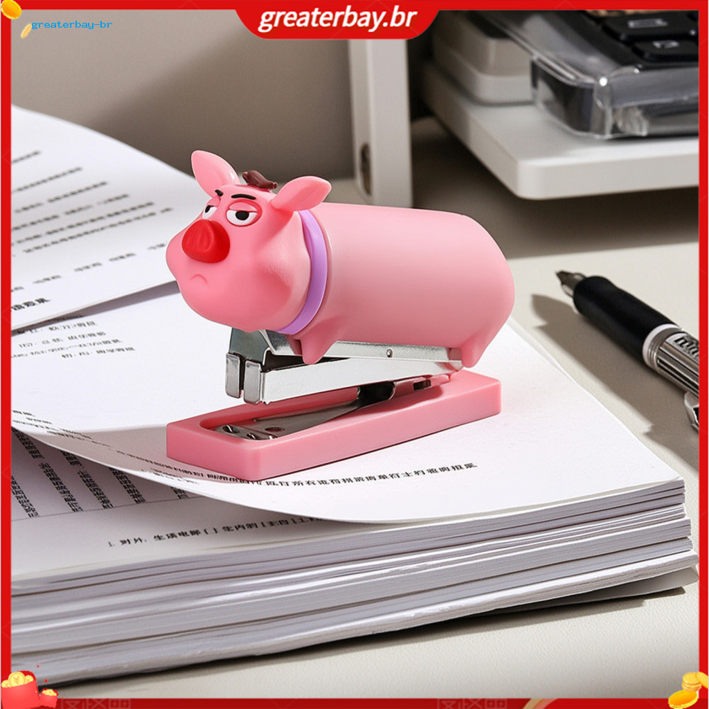 Mini Cute Pig Stapler Portable Lightweight Pvc Handheld Binding Tool for School Office Use Adorable Cartoon Design Perfe