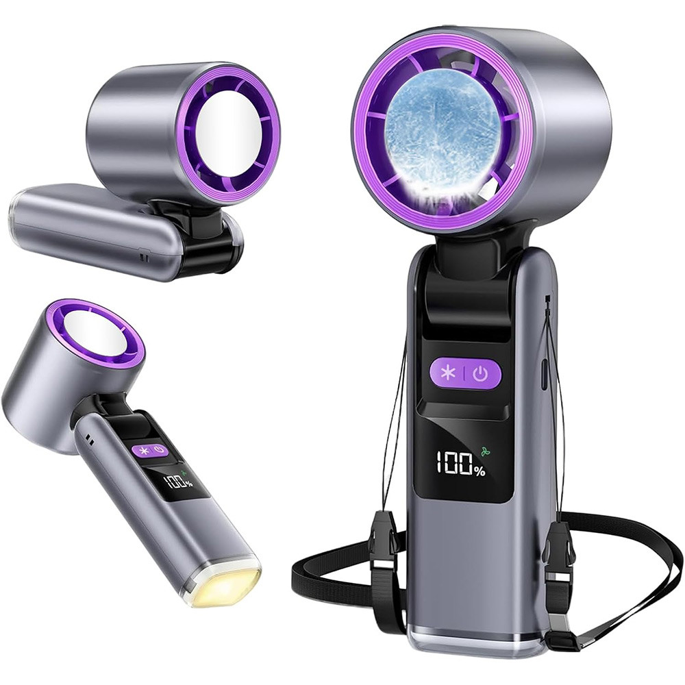 Portable Handheld Turbo Fan with Digital Display, Rechargeable Type-C Mini Pocket Fan, Foldable High Speed Hand Fan