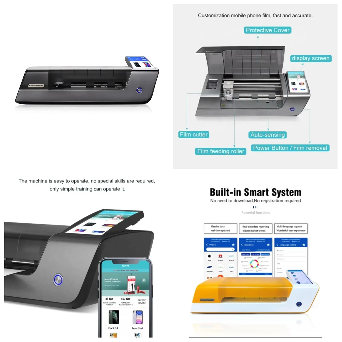 WJW Touch Screen PC Cutter for Smart Watch and Black Mobile Phone Screen Protector Cutting Plotter with Back Sticker