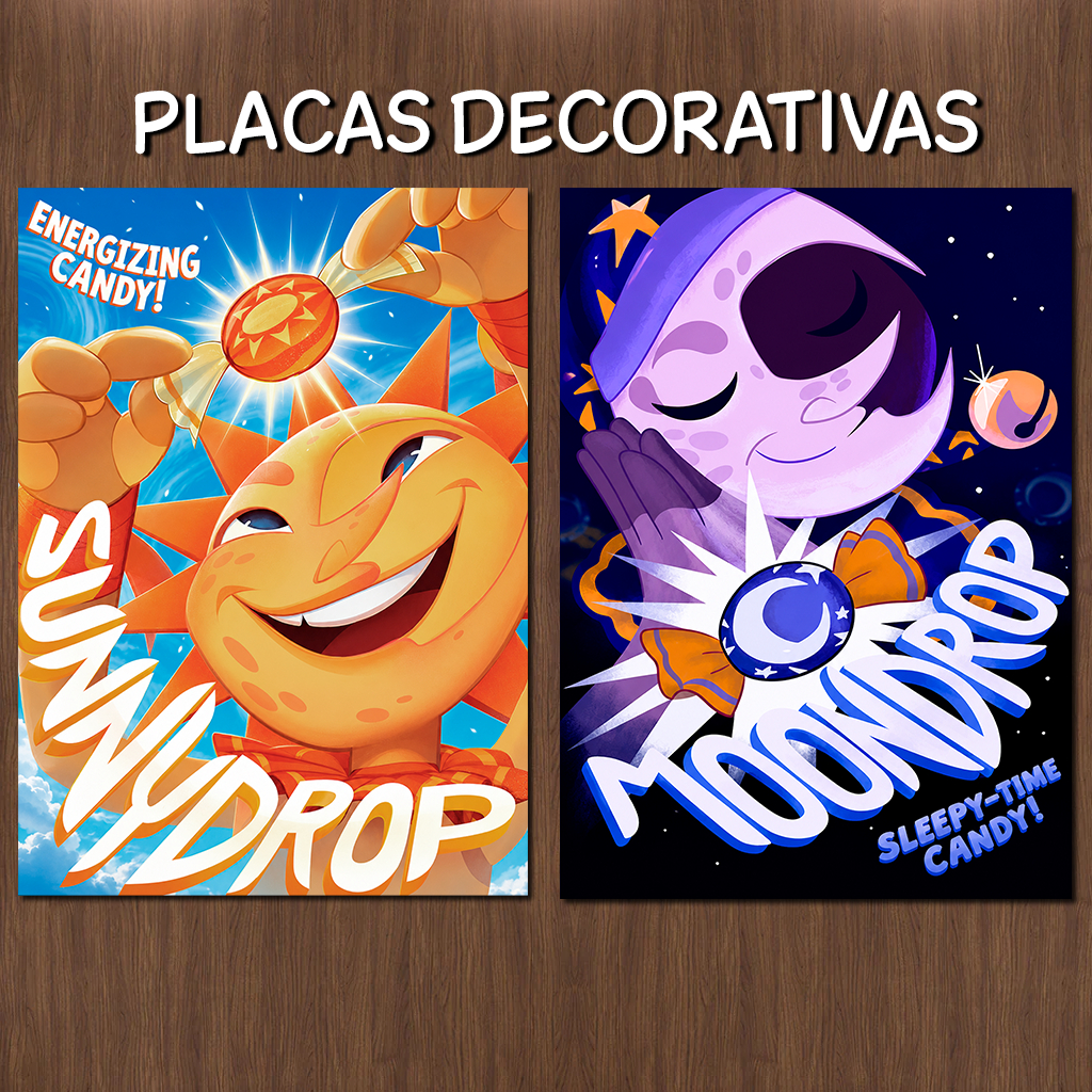 KIT 2 Placas Decorativas Five Nights At Freddy's Sun & Moon Security Breach 20x28.5cm