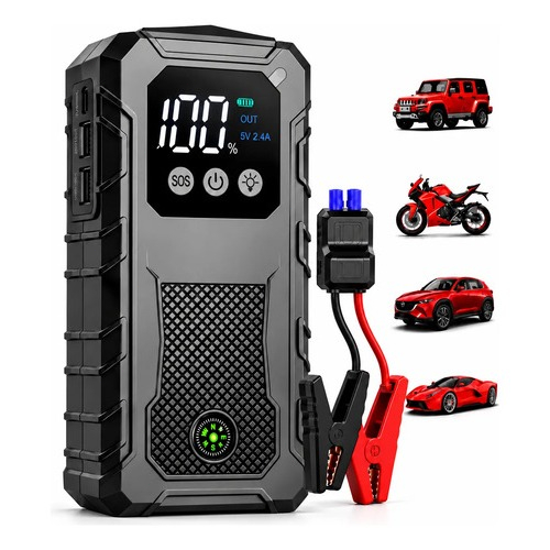 Auxiliar De Partida Bateria Carro Portátil 12V  Power Bank Lanterna LED Bússola Automotiva Moto SUV Bicicleta