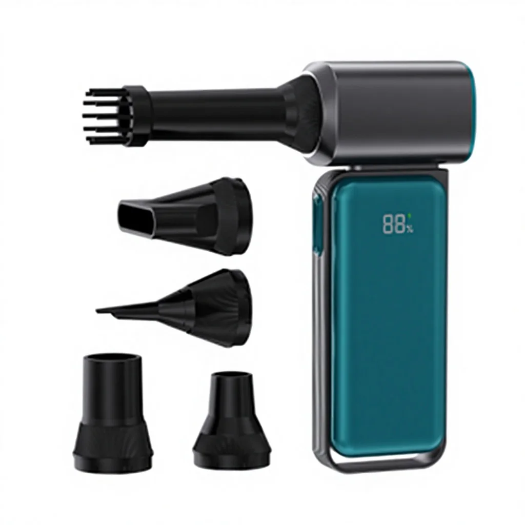 Compressed Air Duster with Inside Battery 5 Nozzles Cordless 12-Speed Adjustable Mini Blower for Computer Keyboard Car Cleaning
