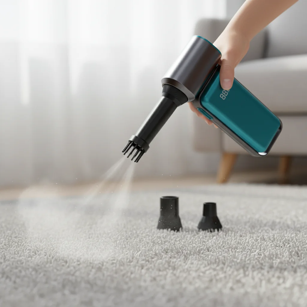 Compressed Air Duster with Inside Battery 5 Nozzles Cordless 12-Speed Adjustable Mini Blower for Computer Keyboard Car Cleaning
