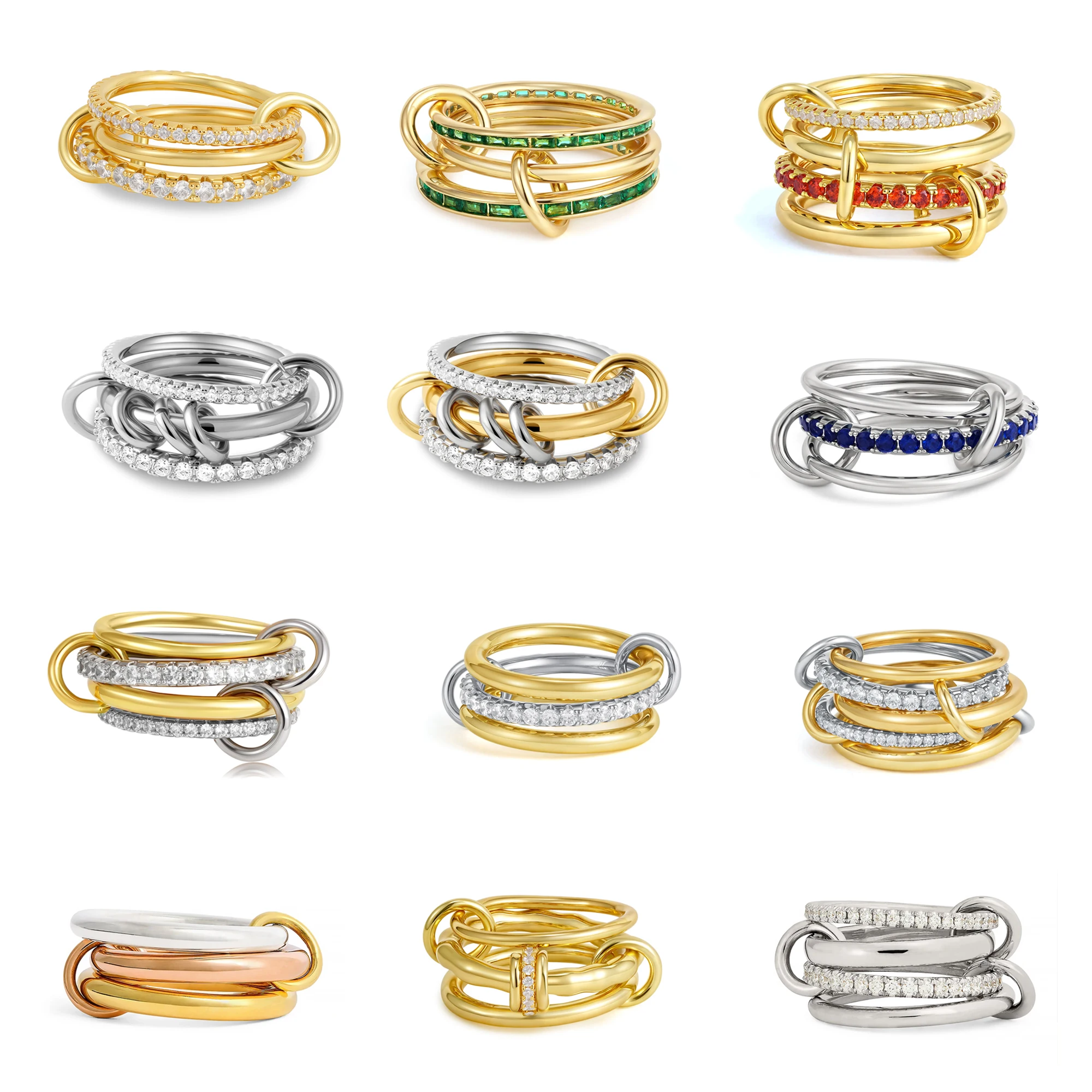 Gothic Multi-layer Metal Two-tone Stacking Rings for Women PVD Waterproof Stainless Steel CZ Zircon Finger Ring Designer Jewelry