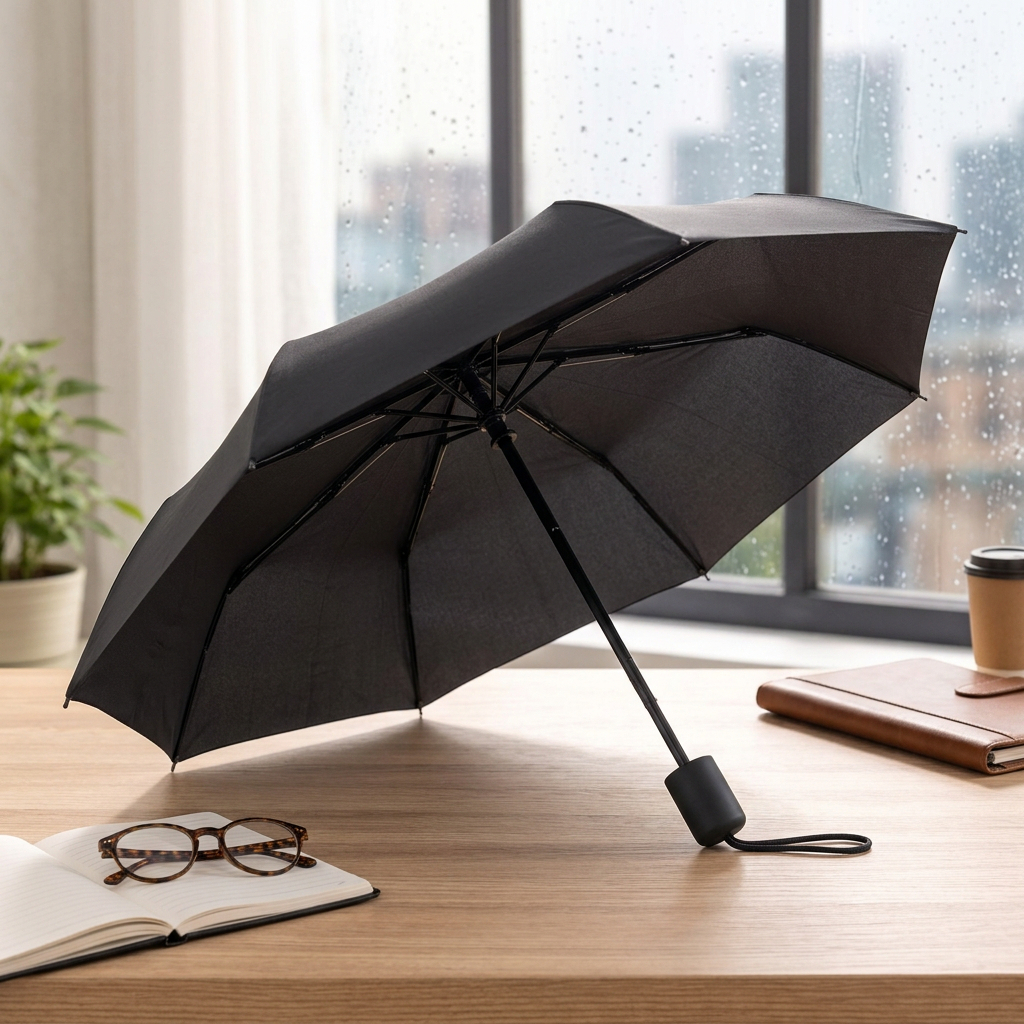 Guarda-Chuva Dobrável Preto Automático Resistente Vento Com Capa Leve Portátil ISTOK