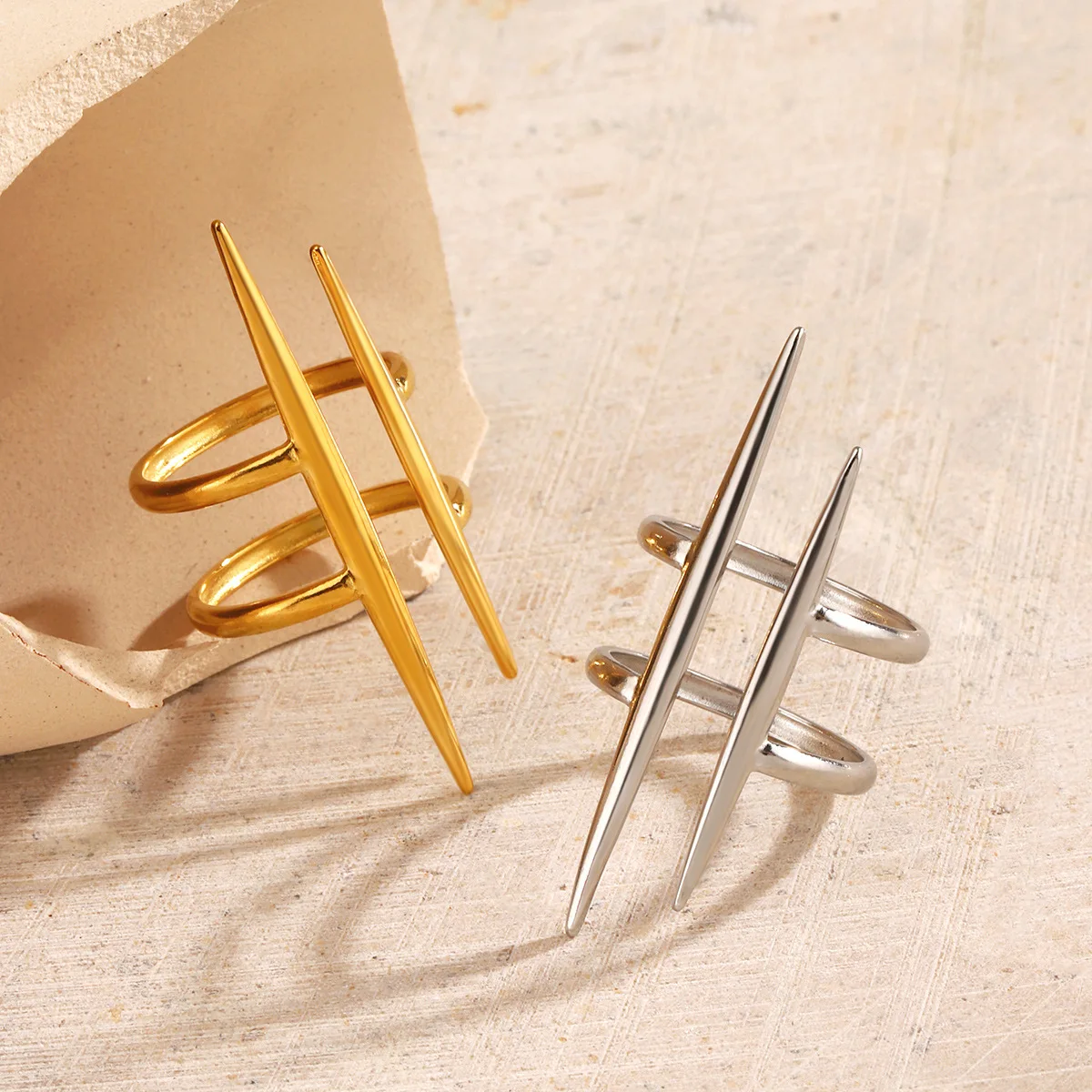 LATS New Design Fashion Pop Gold-Plated Stainless Steel Line Ring for Women Couple Personality Hip Hop Jewelry Wholesale