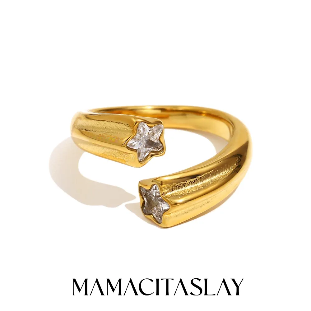 MamacitaSlay Creative 316L Stainless Steel Star Zircon Open End Ring Party Waterproof Jewelry Women's Ring High Quality Gift