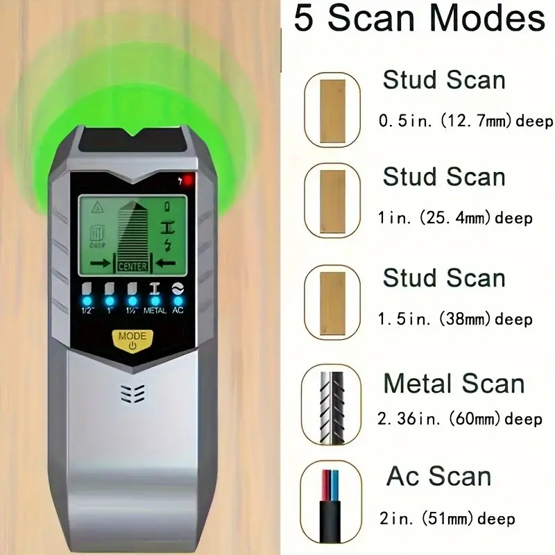 Detector De Parede 5 Em 1 Para Wood/Metal/Stud/AC Wire/Pipe Beam Com Tela LCD Digital E Alarme De Áudio