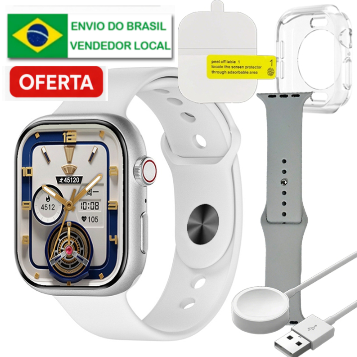 Smartwatch pronta entrega br​! Prata original Relógio Inteligente 45mm Emparelhado Duas Alças Chamada Bluetooth