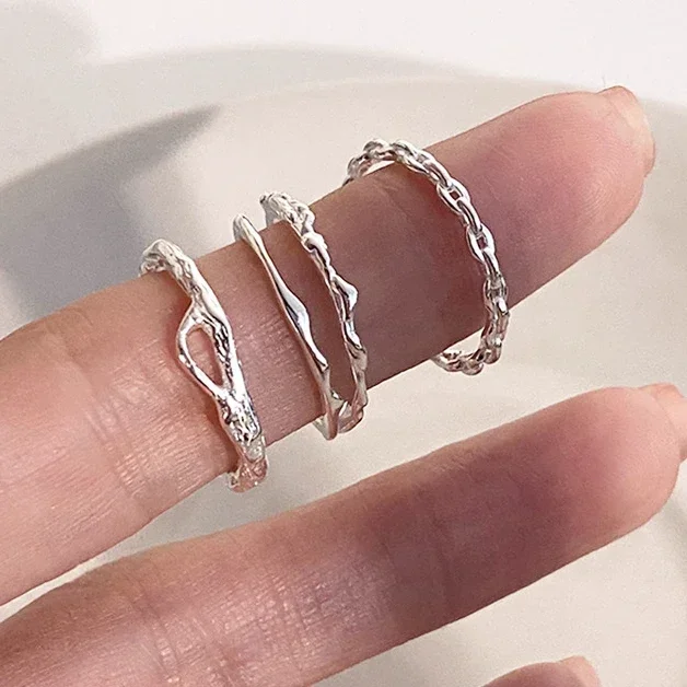 PONYKISS Silver Color Geometric Irregularity Opening Ring Adjustable for Women Trendy Minimalist Fashion Jewelry Gift
