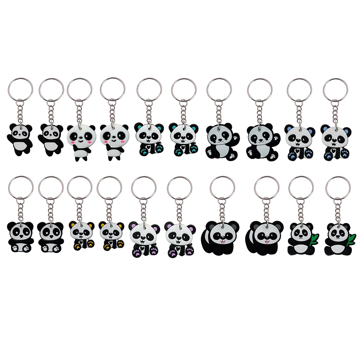 Set of 20 Cartoon Panda Bear Keychains Key Rings for Back-to-School Season Party Holiday Small Gifts Leisure Supplies