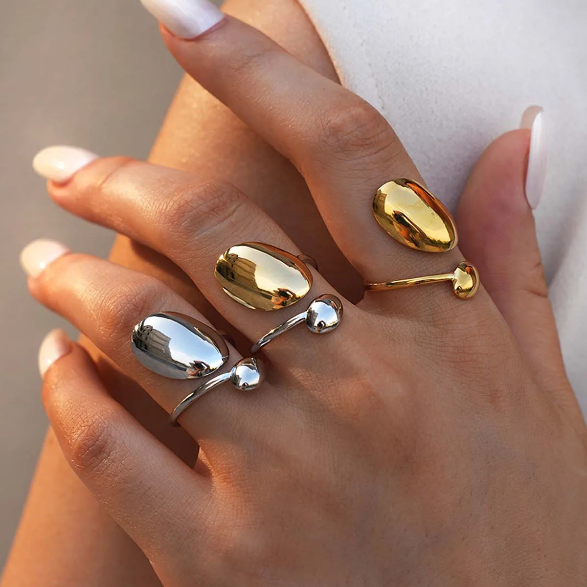 Fashion Geometry Smooth Design 316L Stainless Steel Rings 18K Gold Plated Waterproof Quality Jewelry For Daily Wear Vacation Etc