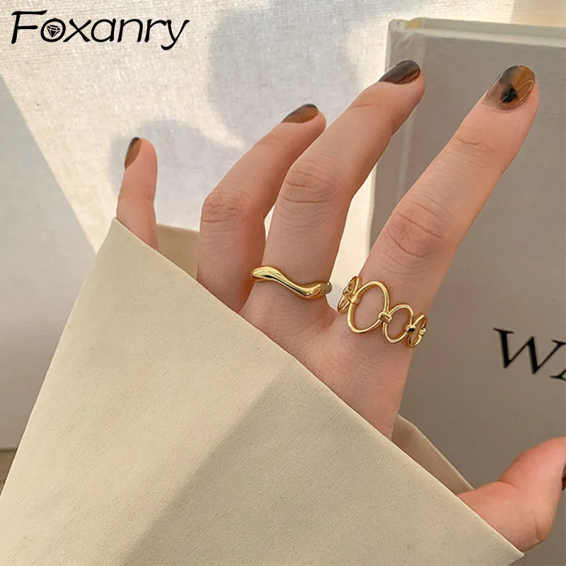 Foxanry Gold Color Hollow Irregular Rings For Women Couples Classic Vintage Creative Fashion Simple Elegant Party Jewelry Gifts