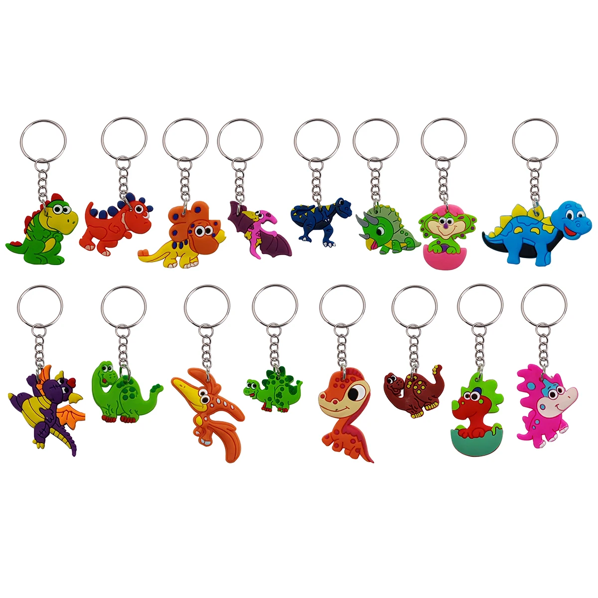 16pcs Cartoon Dinosaur Keychain, Mini Cute Animal keyring Classroom Prizes, Birthday Graduation Ceremony Party Favors