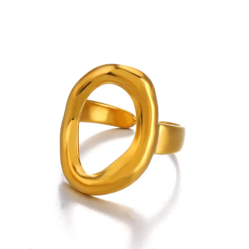 Fashion Minimalist Large Rings For Women Stainless Steel Gold Color Waterproof Hip-hop Women's Finger Ring Aesthetic Jewelry