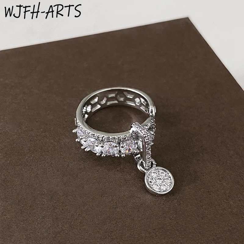 WJFH-ARTS Light Luxury Multi Zircon Inlay Small Pendant Adjustable Finger Ring For Women Creative Elegant Open Rings Party Gifts