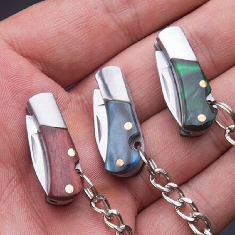 Folding Knife Keychain Portable Outdoor Camping Hiking Mini Fruit Knife Pendant Key Chain Household Unboxing Small Blade Keyring