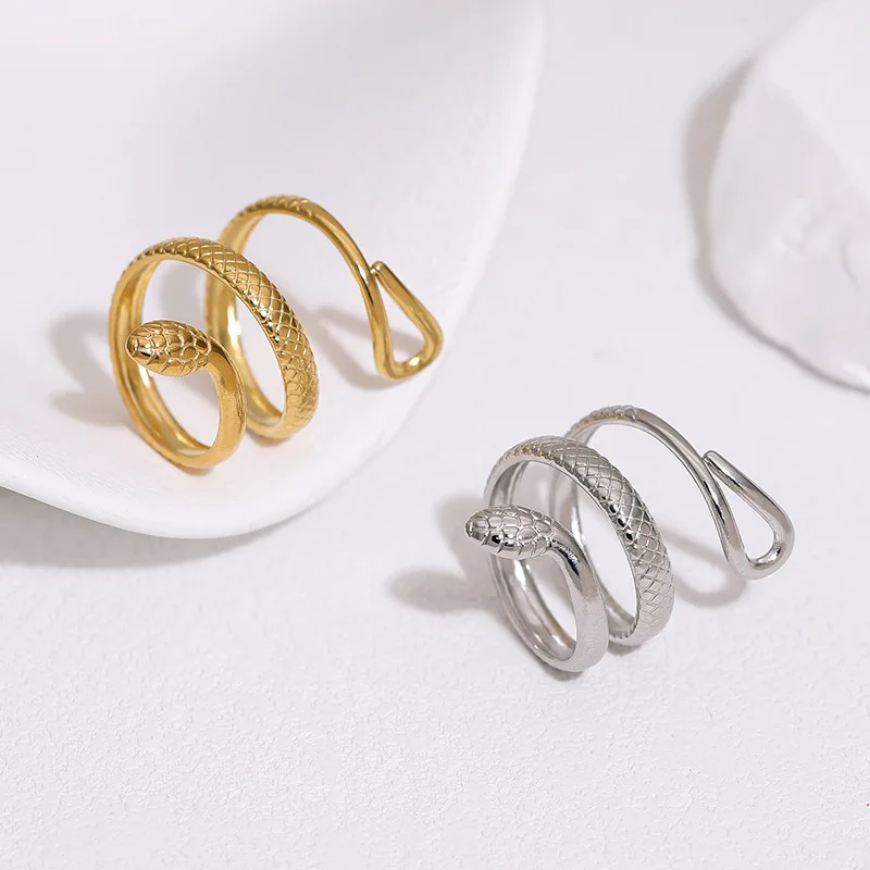 Stainless Steel Minimalist Snake Rings for Women Men Personalized Hip-Hop Waterproof Opening Rings Party Jewelry Accessories