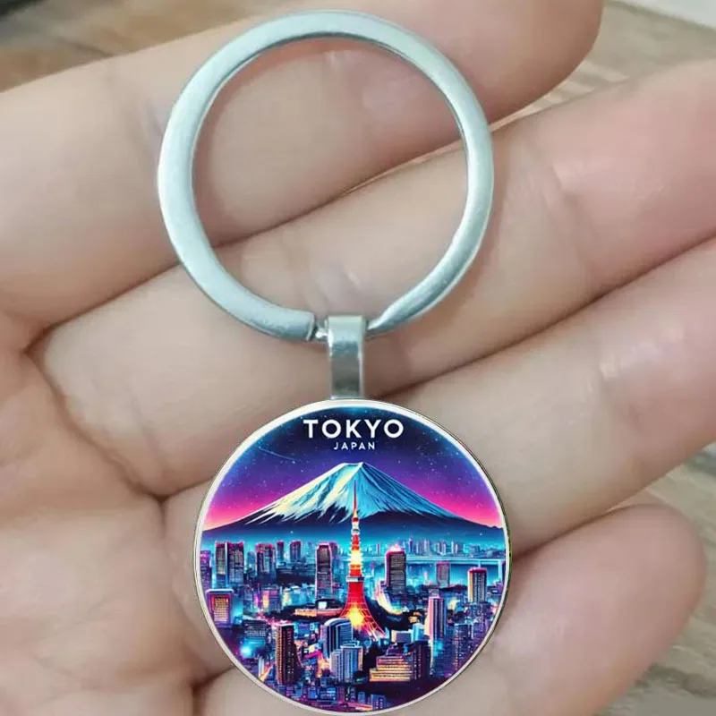Retro Tokyo Scene Keychain - Mount Fuji Suitable for Keys, Bags, Cars - Ideal Gift for Birthdays, Festivals, Travel Enthusiasts,