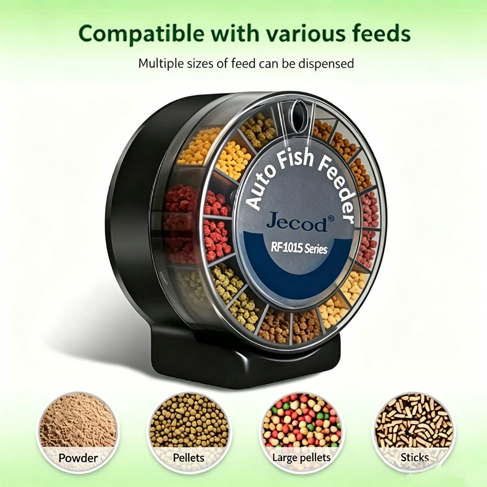 Jecod Automatic Fish Feeder RF-1015 Series, Electric Timer Fish Food Dispenser, Vacation Auto Feeder