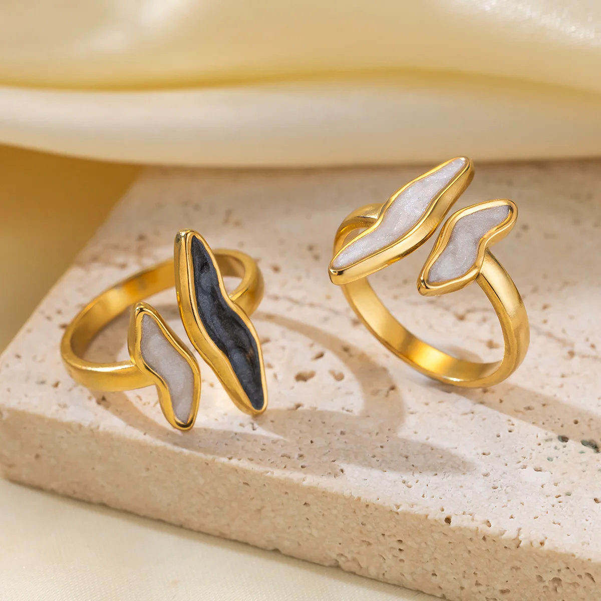 Light luxury irregular enamel stainless steel ring, waterproof and non-fading heavy metal, with adjustable finger ring