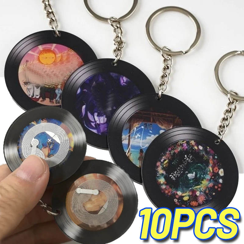 1/10PCS Retro Music Theme Acrylic Keychain Creative DIY Vinyl Record Design NFC Mini Record Pendant Bag Hanging Key Ring Gifts