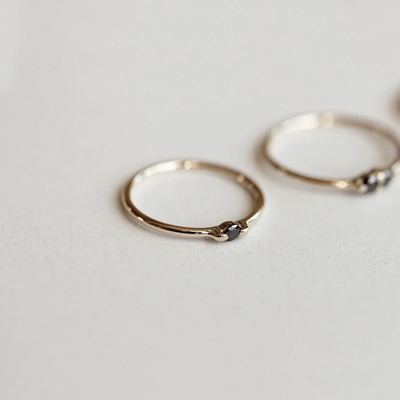 Original Classic Single Black Diamond Ladies Flat Ring Opening Adjustable Generous Minimalist Light Luxury Silver Jewelry