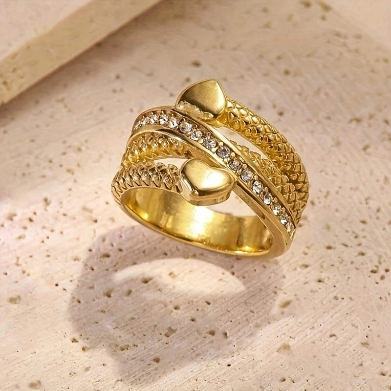 Fashion Zircon Inlaid Heart Shape Stainless Steel Ring Tarnish Resistant Hypoallergenic Waterproof for Daily Wear Party Dating