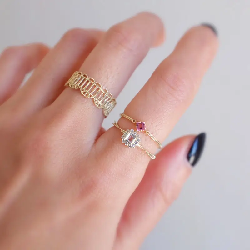 Light Luxury Retro Mini Square Elegant Adjustable White Crystal Rings for Women Simple Fashion Fine Jewelry Gift for Girlfriend