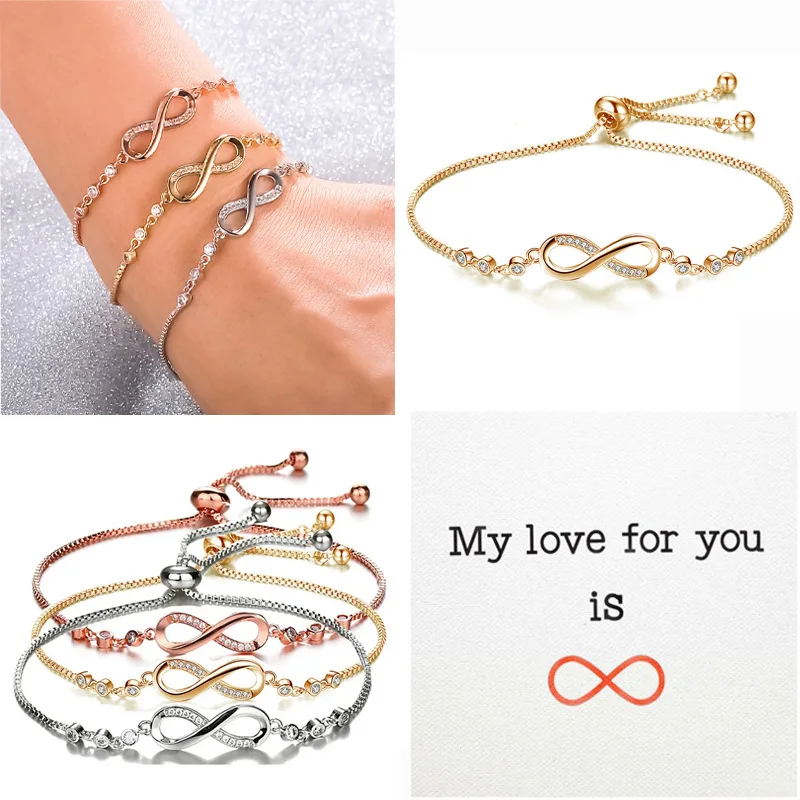 8-shaped Alloy Bracelet Micro-inlaid Zircon Adjustable Length Features InS-style Light Luxury Fashion Personalized Decoration