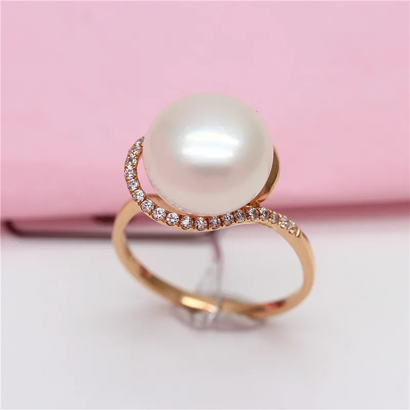 585 Purple Gold Plated 14K Rose Gold Inlaid Pearl Rings For Women Adjustable Natural Crystal Light Luxury Wedding Jewelry