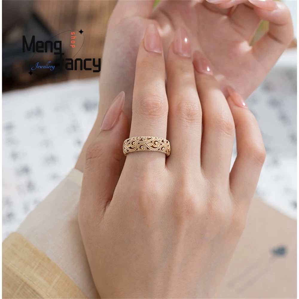 New Chinese-Style Traditional Chinese Tang Grass Pattern Gold-Painted Light Luxury Open Adjustment Single Ring For Women Luxury