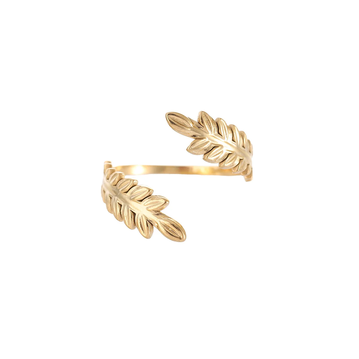 Light luxury leaves gold-plated stainless steel ring, waterproof and non-fading heavy metal, with adjustable finger ring